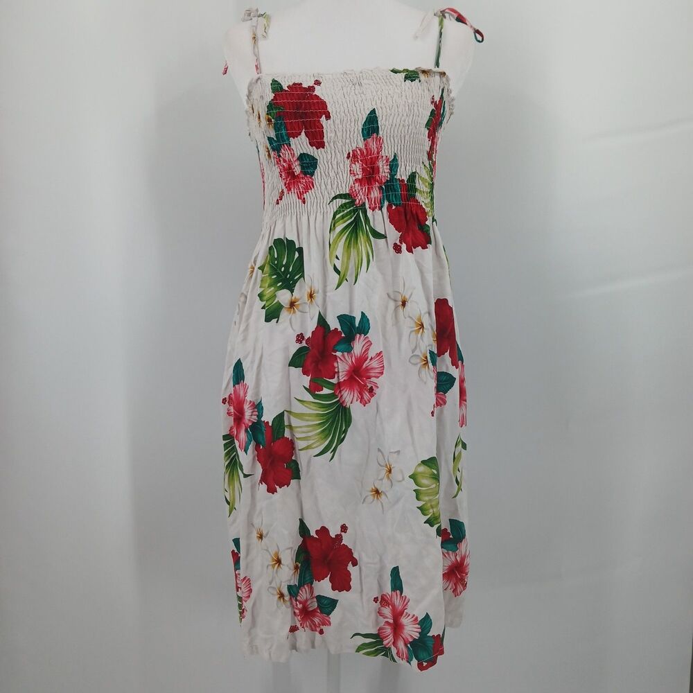 womans M D Fashion made in Hawaii size xs-s white hawaiian flower print beach